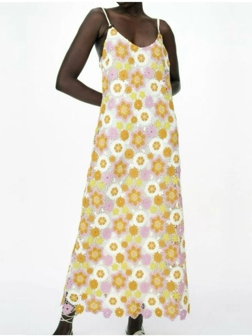 ZARA Floral Crochet Slip Dress